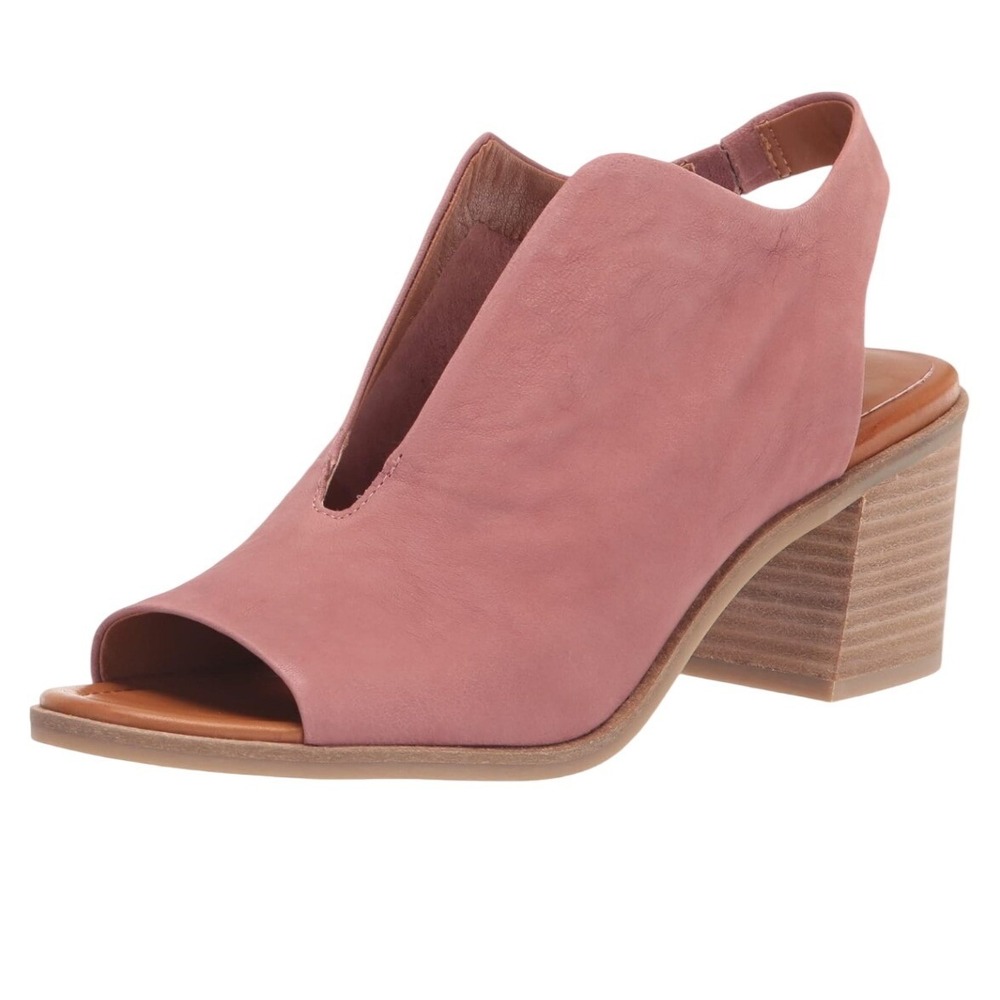 Lucky Brand Pink Leather Peep Toe Slingback Block Heel Sandals Size 9.5 M 41